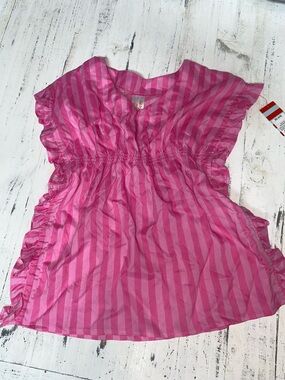 Cat & Jack Pink Striped Ruffle Swim Coverup